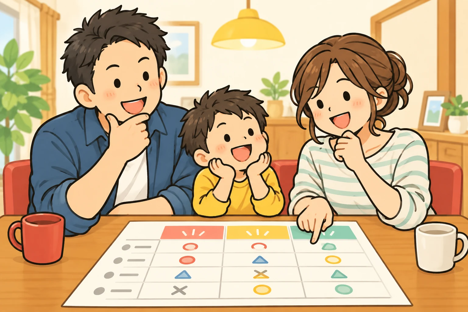 夫婦で比較シートを見ながら、これからの働き方を話すイラスト